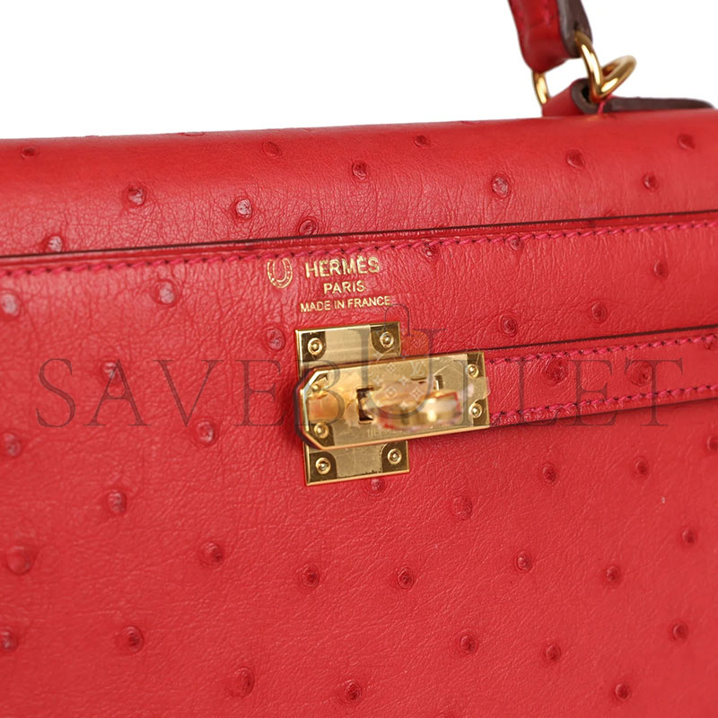 H**mes master kelly sellier 28 rouge vif verso ostrich gold hardware (28*22*10cm)
